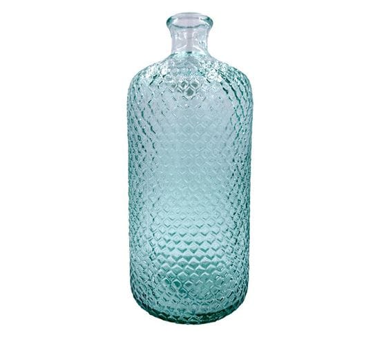 Vase 7l 42 X 18 Cm Motif Alvéolé En Relief Verre Recyclé Transparent