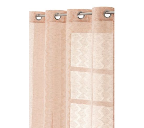 Voilage 140 X 240 Cm à Oeillets Jacquard Motif Ethnique Rose Et Beige