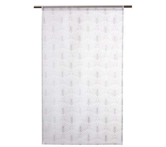 Paire De Vitrages 60 X 120 Cm Passe Tringle Imprimé Motif Argenté Blanc