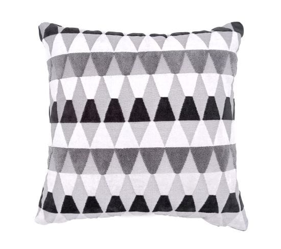 Housse De Coussin 40 X 40 Cm En Jacquard Et Velours Ras Estampillé Motif Répétitif Losange Gris