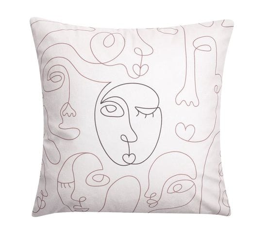 Housse De Coussin 40 X 40 Cm Motif Naïf Imprimé Visage Abstrait Calcaire