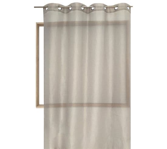 Voilage 140 X 240 Cm à Oeillets Surpiqûre Fine Rayure Horizontale Beige