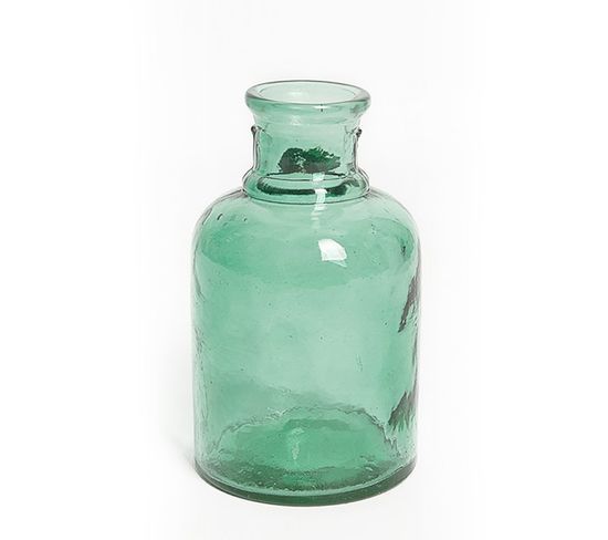 Vase Verre Recyclé 20 X 12 Cm Forme Cylindrique Lisse Et Transparent Vert
