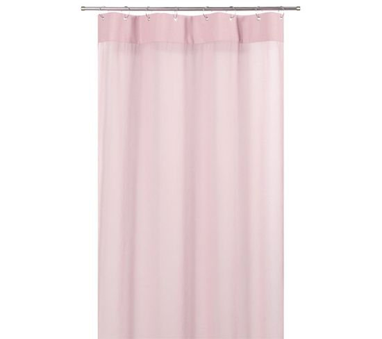 Voilage Rose Poudré 140 X 250 Cm à Anneaux Effet Lin