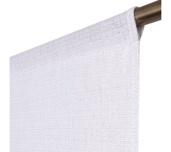 Paire De Vitrages 60 X 160 Cm Passe Tringle Fil Lurex Argenté Tissé Uni Blanc