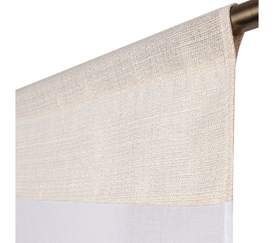 Paire De Vitrages 45 X 90 Cm Passe Tringle Bande Fil Lurex Doré Ecru