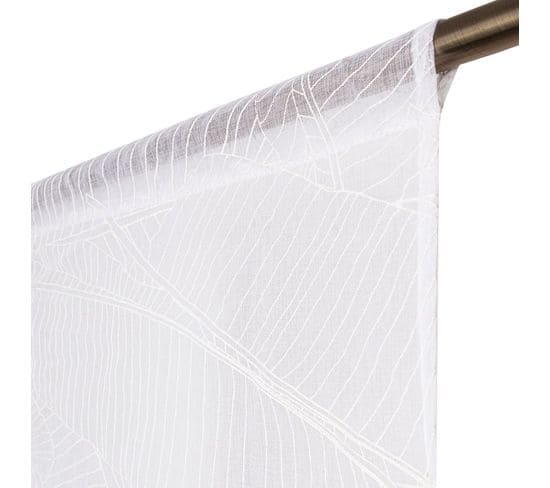 Vitrage 70 X 210 Cm Passe Tringle Feuilles Bananier Floqués Blanc