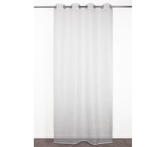 Voilage Grande Hauteur 140 X 280 Cm à Oeillets Fil Lurex Argenté Blanc