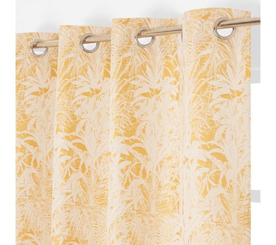 Rideau Jacquard 135 X 260 Cm À Oeillets Motif Floral Jaune