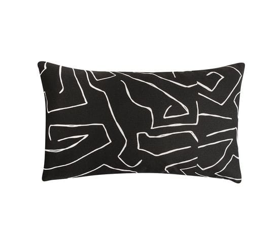 Housse De Coussin 100% Coton 30 X 50 Cm Motif Contemporain Imprimé Noir