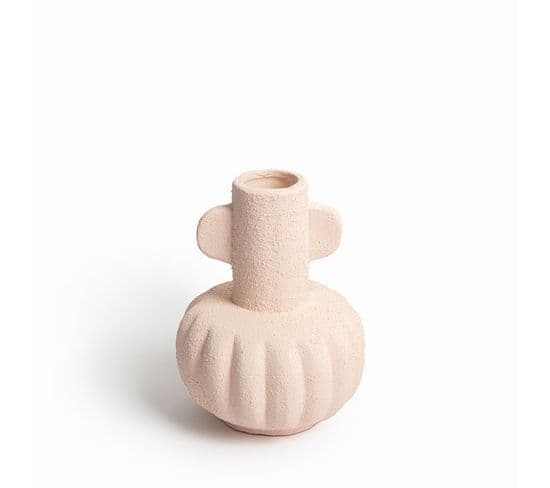 Vase Décoratif 15 X 19 Cm Céramique Fabrication Artisanale Rose Nude