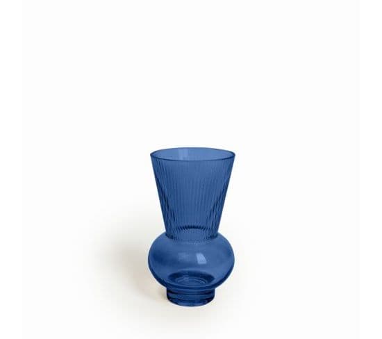 Vase Verre 12 X 20,5 Cm Forme Boule Ouverture Conique Bleu Majorelle