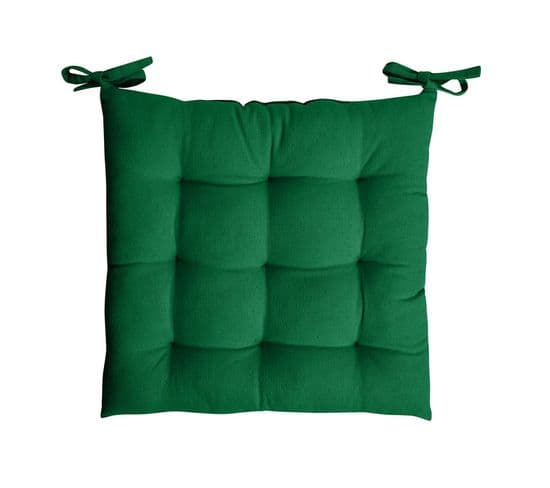 Galette De Chaise 100% Coton 38 X 38 X 3 Cm à Nouettes Non Déhoussable Uni Vert