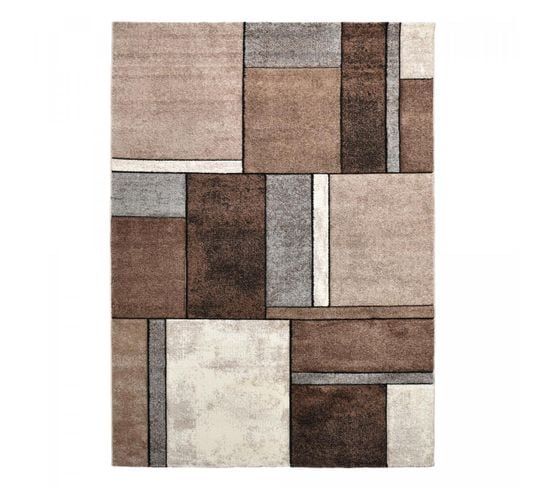 Tapis Salon 160x230 Tissé Beige Rectangle Motif Géométrique Geome