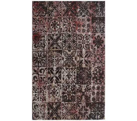 Tapis Kilim 170x240 Rectangle Fait Main Marron Motif Géométrique Linit