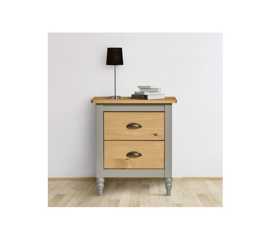 Table De Chevet 2 Tiroirs Gris/bois - Chane