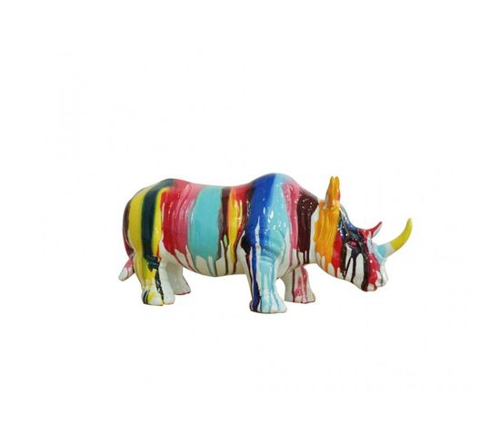 Statue Rhinocéros Avec Coulures Multicolores H24 Cm - Rhino Drips 03