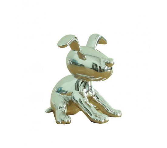 Statue Chien Assis Peinture Argenté Métallisée H12 Cm - Silver Snoop