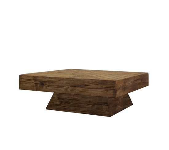 Table Basse Carré 100 Cm En Bois Recyclé Et Pied Trapèze - Chalet