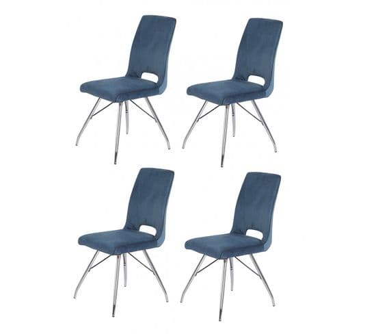 Lot De 4 Chaises Velours Bleu Marine - Bella