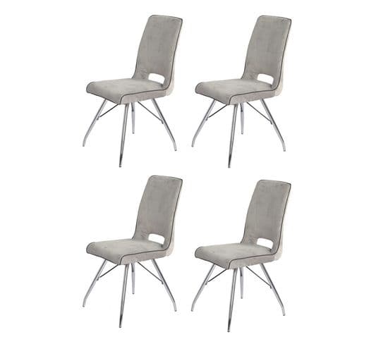 Lot De 4 Chaises Velours Gris Clair - Bella