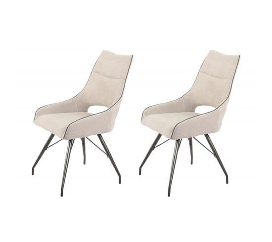 Lot De 2 Chaises Tissu Beige Et Pieds Métal - Anaïs