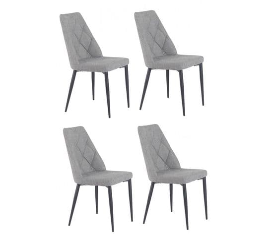 Lot De 4 Chaises Tissu Gris Chiné Capitonné Et Pieds Métal - Rita