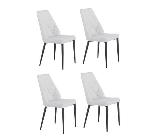 Lot De 4 Chaises Tissu Gris Clair Capitonné Et Pieds Métal - Rita