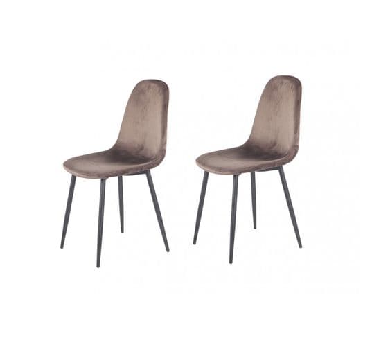 Lot De 2 Chaises Velours Marron - Biba