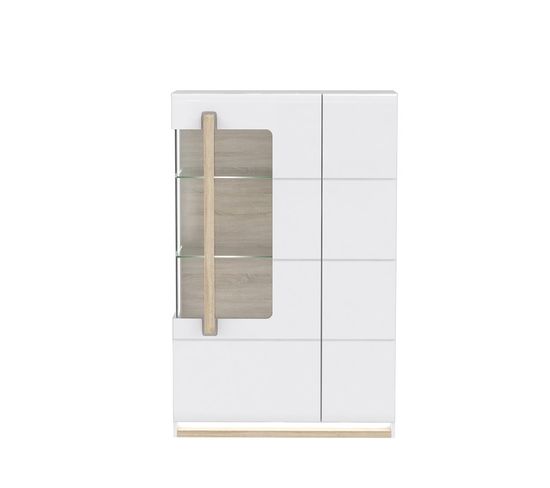 Vitrine 139 Cm 2 Portes Blanc Laqué Et Décor Chêne Clair - Alexiane