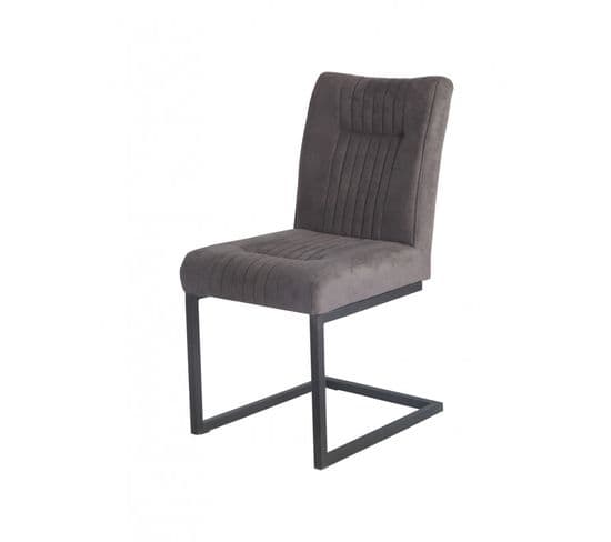 Chaise Velours Taupe Foncé Et Pieds Design En Métal Noir - Vivi