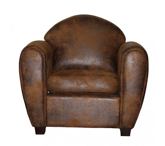 Fauteuil Club Marron Aspect Vieilli Vintage Avec Accoudoirs - Cuba