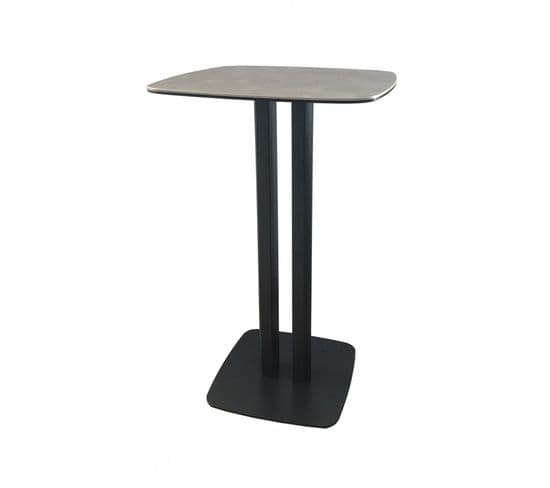 Table Haute 60 X 60 Cm Plateau Céramique Gris Et Pied Métal - Sigma