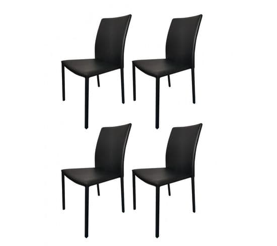 Lot De 4 Chaises Empilables En Simili Noir Et 4 Pieds En Acier - Lufy