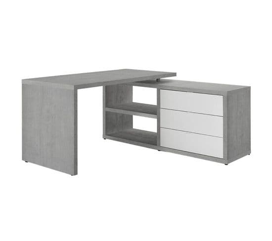 Bureau D'angle Réversible Décor Béton Gris Et Blanc Laqué - Granit