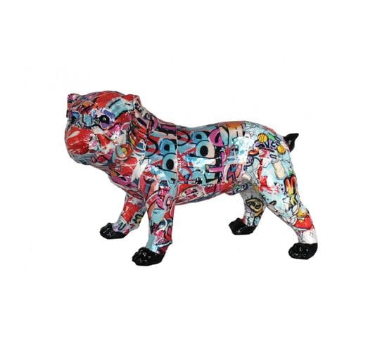 Statue Bulldog Anglais Collage Multicolore En Résine - Tag