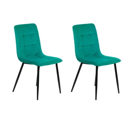 Lot De 2 Chaises Matelassées En Velours Vert Pied Métal Noir - Louise