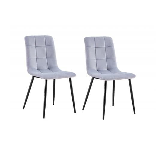 Lot De 2 Chaises Tissu Velours Gris Pied Métal Noir - Louise