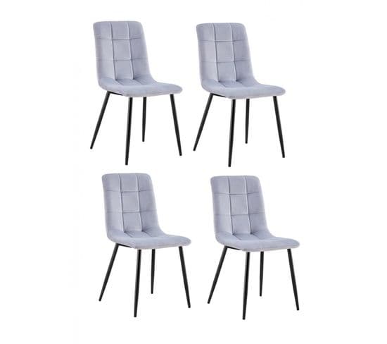 Lot De 4 Chaises Tissu Velours Gris Pied Métal Noir - Louise