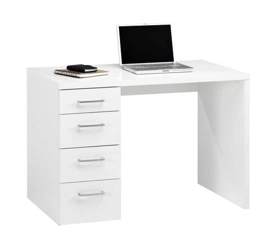 Bureau 110 Cm 4 Tiroirs Décor Blanc - Basile