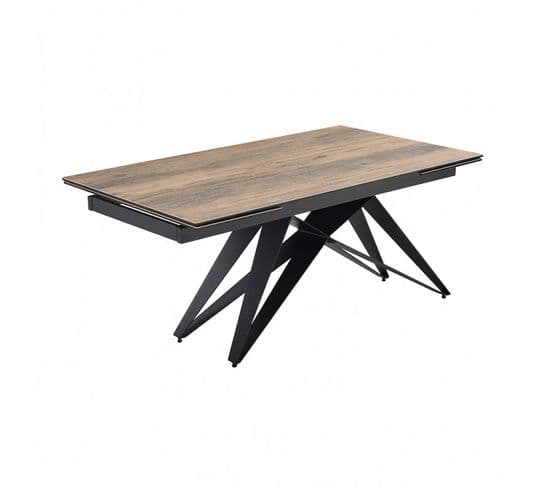 Table Extensible 160/240 Cm Céramique Effet Bois Pied Géométrique - Texas 03