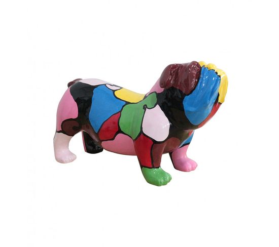 Sculpture Chien Bulldog Taches Multicolores Résine - Spike Bulldog