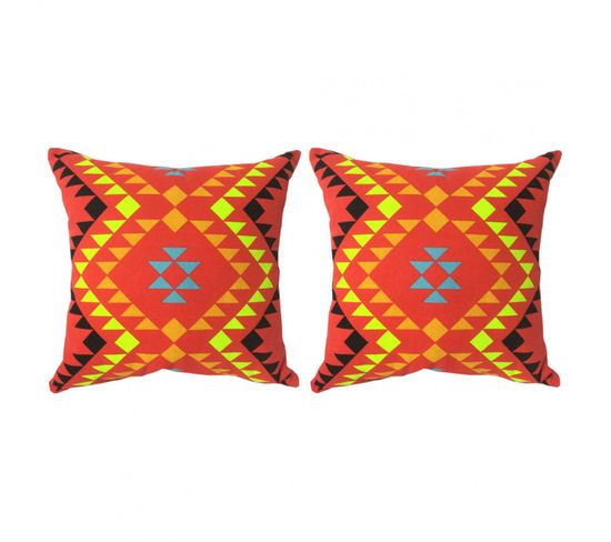 Lot De 2 Coussins Carrés Au Motif Tribal Rouge 45 X 45 Cm - Tribe