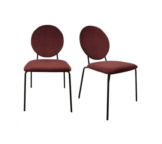 Lot 2 Chaises Rouge Médaillon Velours Pieds Métal - Broadway 9088