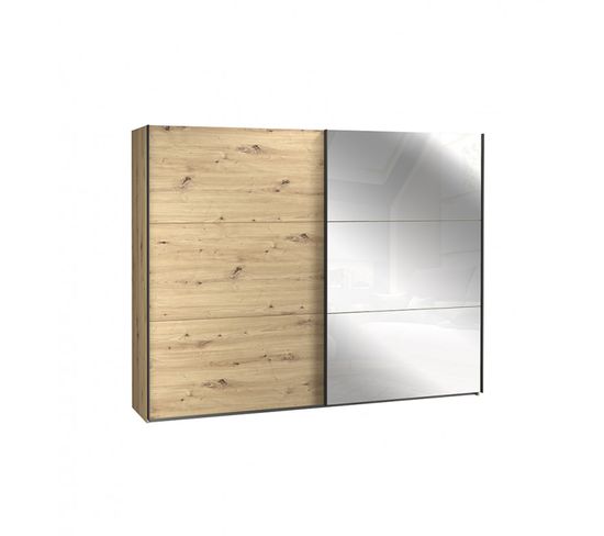 Armoire 270 Cm 2 Portes Coulissantes Et Miroir Décor Chêne - Alia