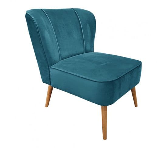 Petit Fauteuil Bas En Velours Bleu Style Crapaud - Karla