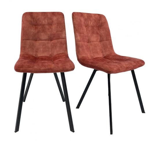 Lot De 2 Chaises En Velours Rouge Et Piètement Métal Noir - Nami