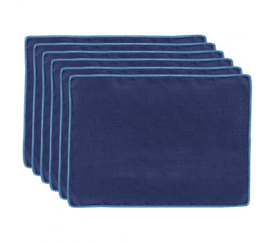 Lot De 6 Sets De Table, Lin Et Coton Bleu 36 X 48 Cm - Constella 9406