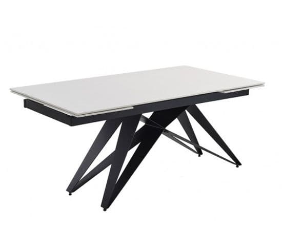 Table Extensible 160/240 Cm Céramique Blanc Pied Géométrique - Oregon 03