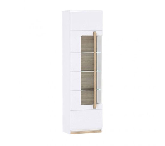 Vitrine 209 Cm 1 Porte Blanc Laqué Décor Bois Clair Et LED - Alexiane